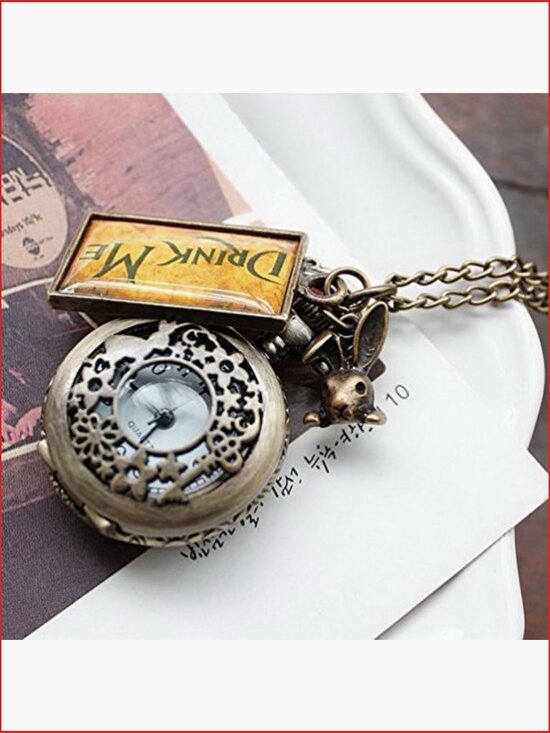 Quartz Pocket Watch Necklace Vintage Alice in Wonderland Drink Me main image 6